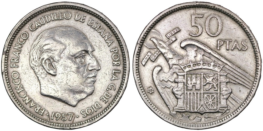 ESTADO ESPAÑOL 50 PESETAS 1957*58  VARIANTE; UNA LIBRE GRANDE