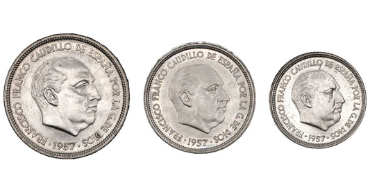 ESTADO ESPAÑOL 50, 25 y 5 PESETAS 1957 BA (SERIE COMPLETA)