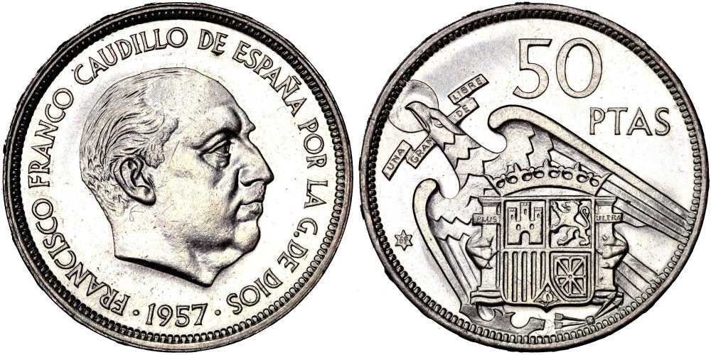 ESTADO ESPAÑOL 50 PESETAS 1957*69 PROOF